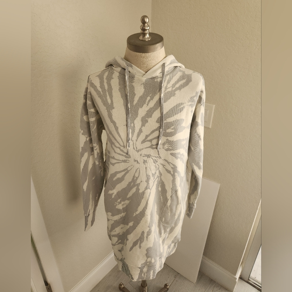 525 America Gray and White Tie-Dye Hoodie Dress With Pockets